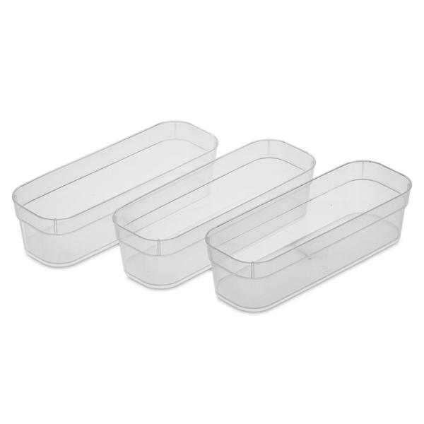 Sterilite® 13538608 Storage Tray, 2-1/2 in Height, 3-1/2 in Width, 9-3/4 in Depth, Plastic, Clear, 3/PK