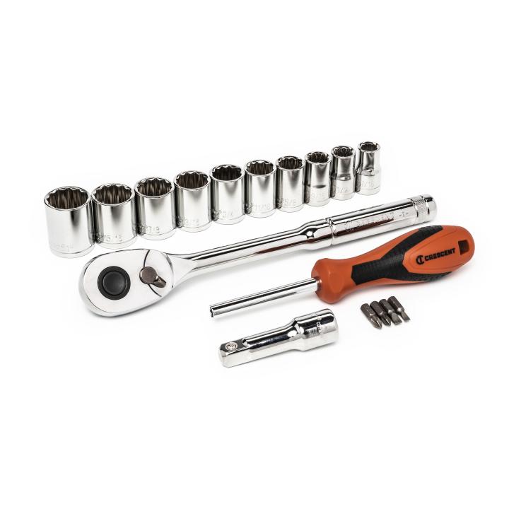Apex® Crescent® CSWS11C Mechanic Tool Set, 12 Points, System of Measurement: SAE, Chrome Plated