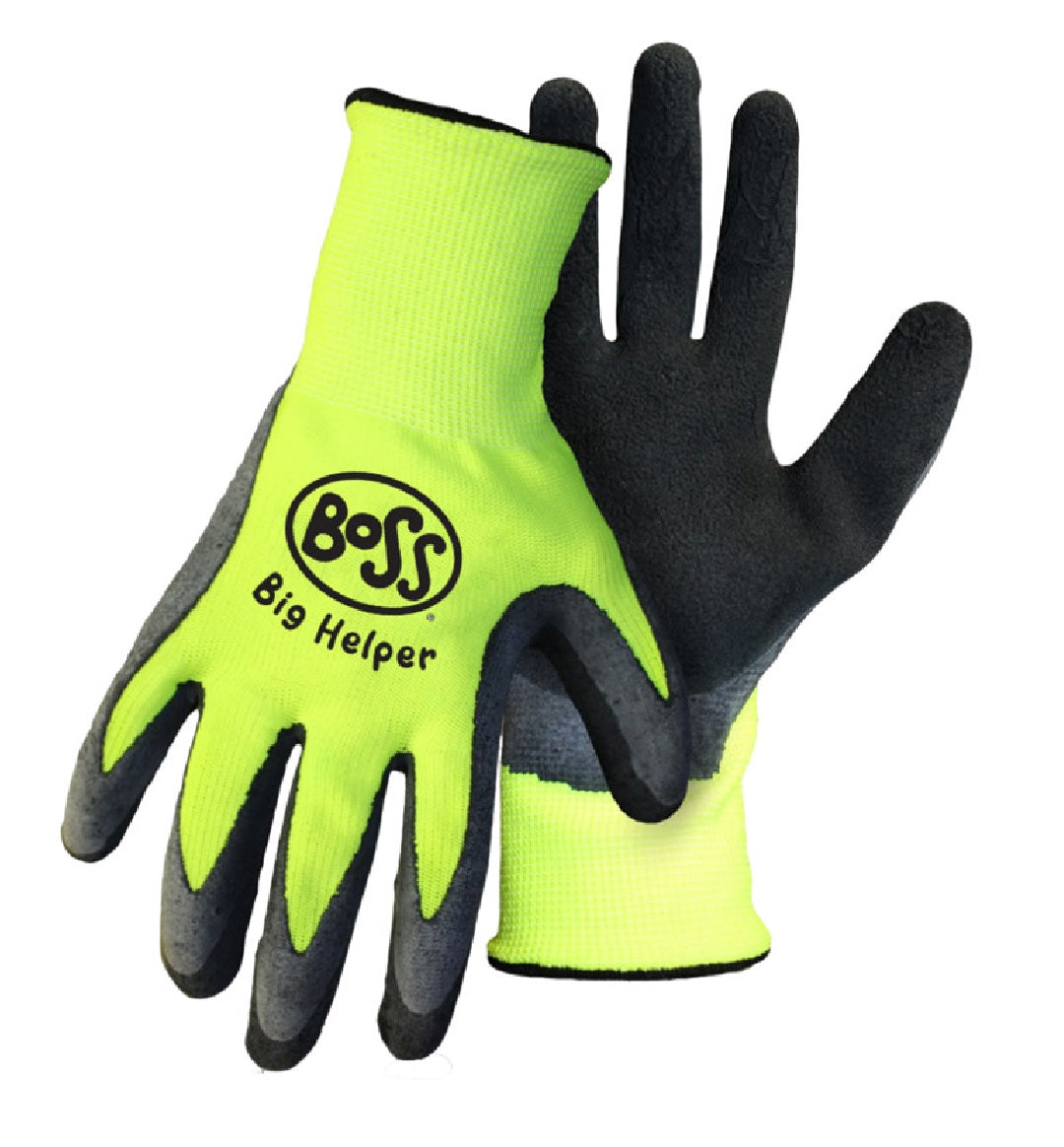 BOSS® 8412K Work Gloves, Age 9 - 12, Polyester, Black/Hi-Viz Yellow, Knit Wrist Cuff
