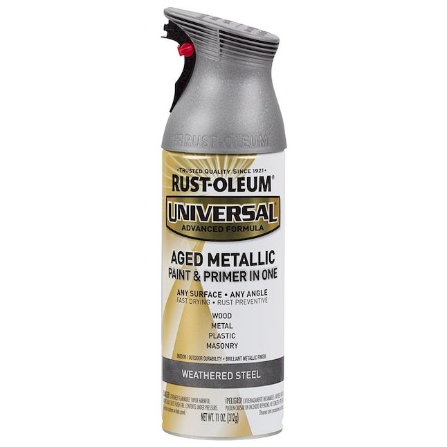 Rust-Oleum® UNIVERSAL® 285073 Aged Metallic Spray Paint, 11 oz, Liquid, Weathered Steel, 20 sq-ft Coverage, 30 - 60 mins Curing