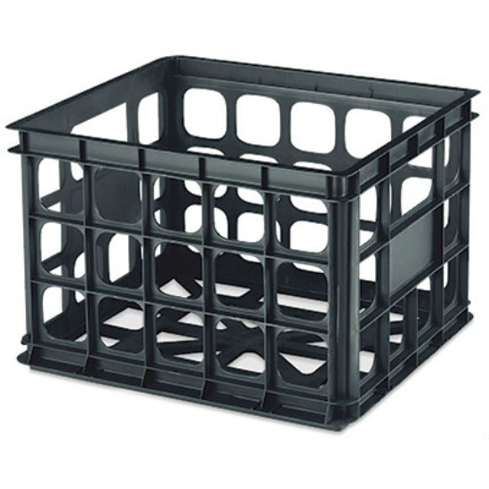 Sterilite 16929006 Stackable Storage Crate, 15-1/4 in Outside Length, 13-3/4 in Outside Width, 10-1/2 in Outside Height, Black