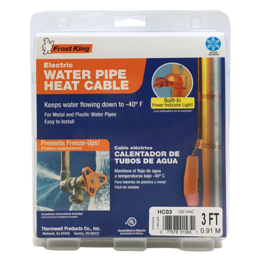 Thermwell Products Frost King® HC18A Heat Cable Kit, 18 ft Length, 1.625 in Width, 0.5 in Thickness, Black